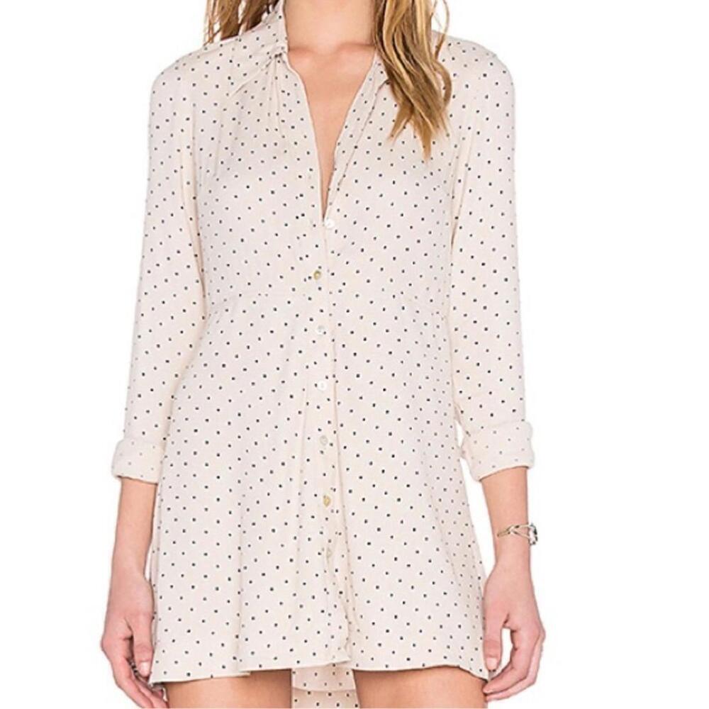 Free People This Town Polka Dot Long Sleeve Button Up Shirt Dress Size XS